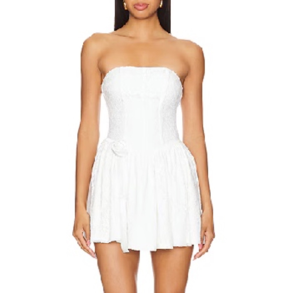 More to Come white strapless lace corset mini dress